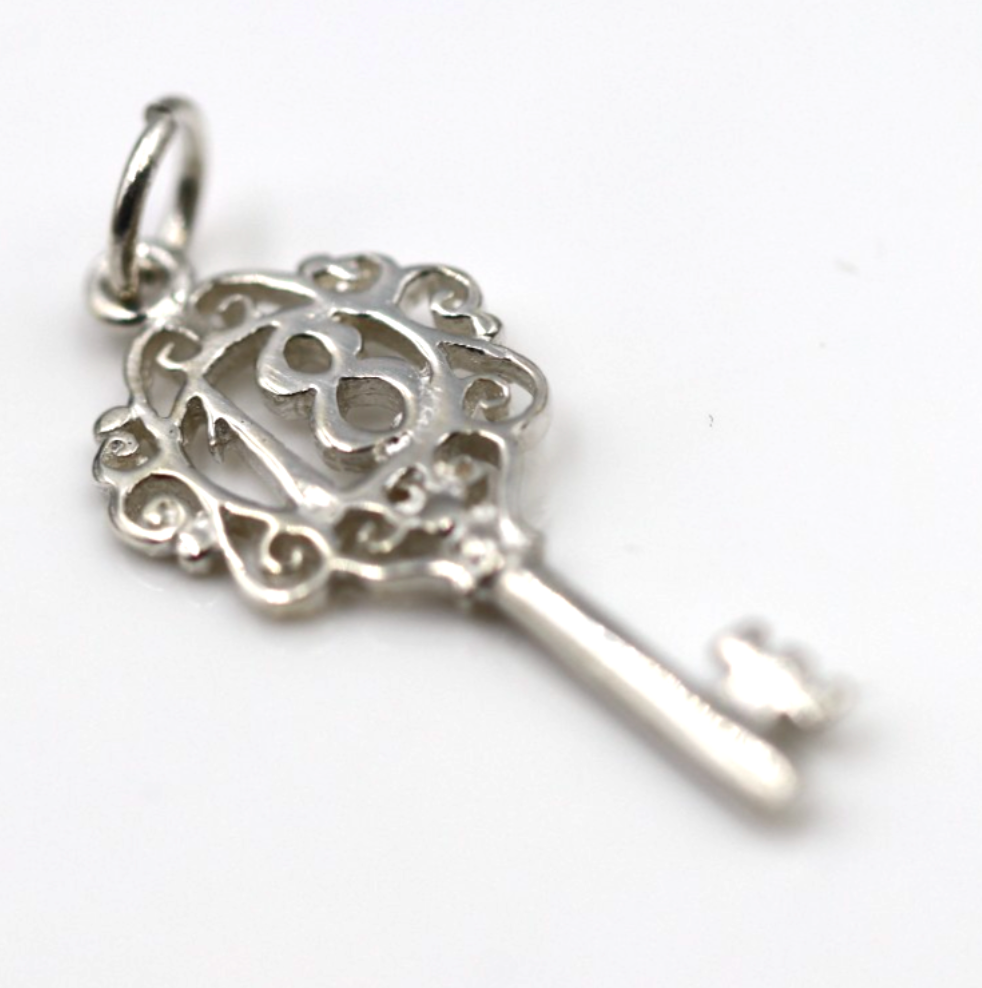 Sterling Silver 925 Small Fancy Key 18th Pendant Or Charm + Necklace