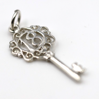 Sterling Silver 925 Small Fancy Key 18th Pendant Or Charm + Necklace