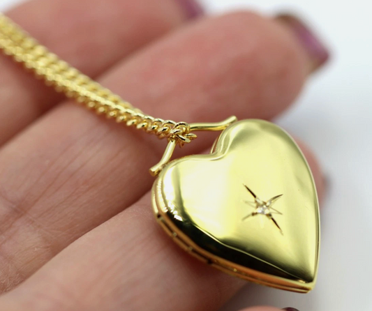 Sterling Silver 925 GP 20mm Diamond Set Heart Locket Pendant + Chain