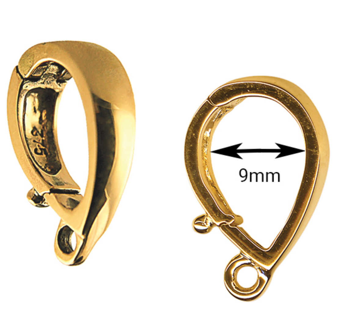 Genuine 9ct 9k 375 Yellow Gold 15mm Enhancer Bail Clasp jump ring & safety latch