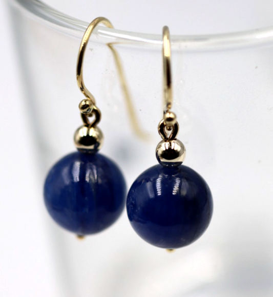 Genuine New 9ct 9k 375 Yellow Gold Blue Quartz Drop Ball Earrings