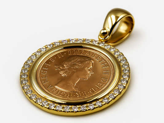 Genuine 18ct 18k 750 Yellow Gold Diamond Pendant with Full Sovereign (22ct) Coin