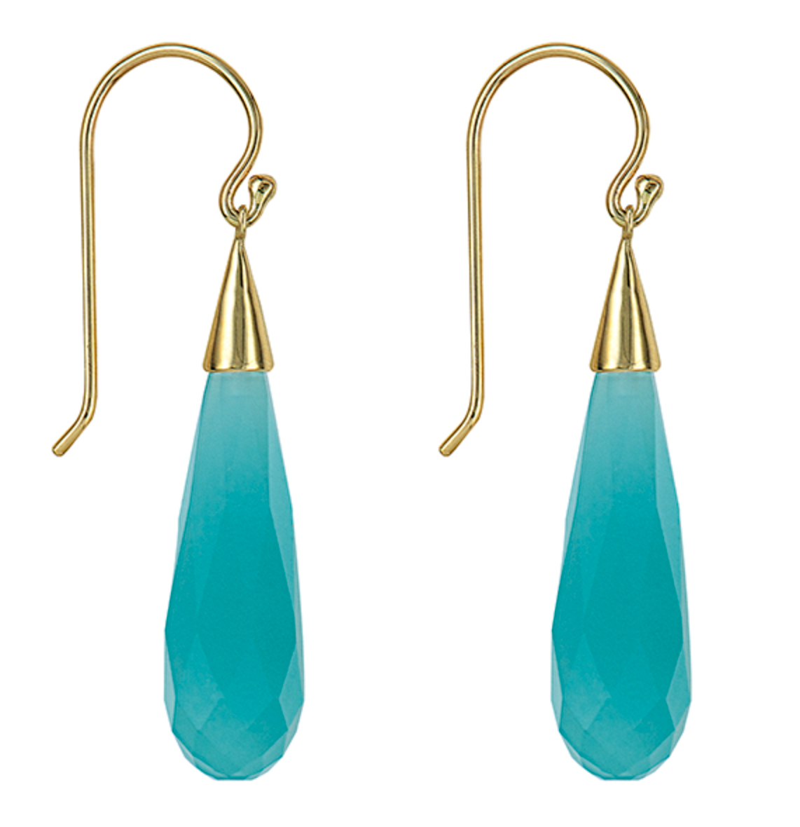 Genuine 9ct 9k Yellow Gold Briolette Turquoise Obsidian Teardrop Earrings