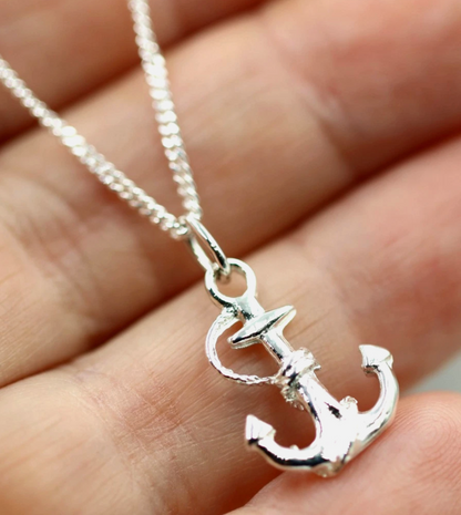 Sterling Silver 925 Anchor Pendant + Curb Necklace