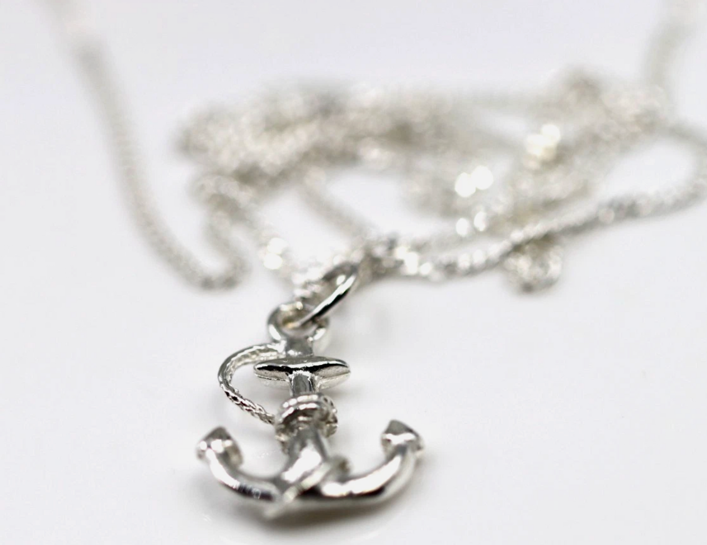 Sterling Silver 925 Anchor Pendant + Curb Necklace