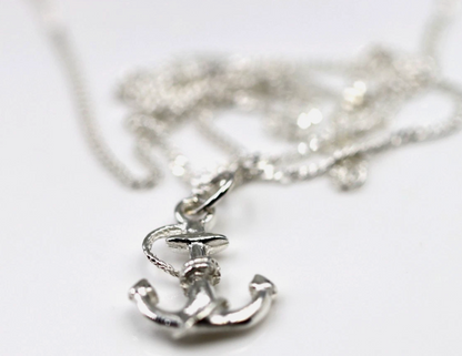 Sterling Silver 925 Anchor Pendant + Curb Necklace