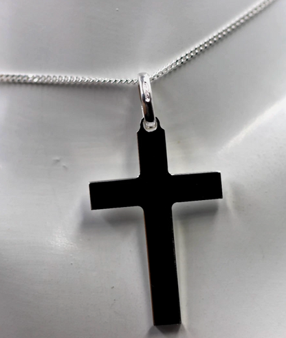 Sterling Silver 925 Plain Cross Pendant & 60cm Kerb Chain Necklace