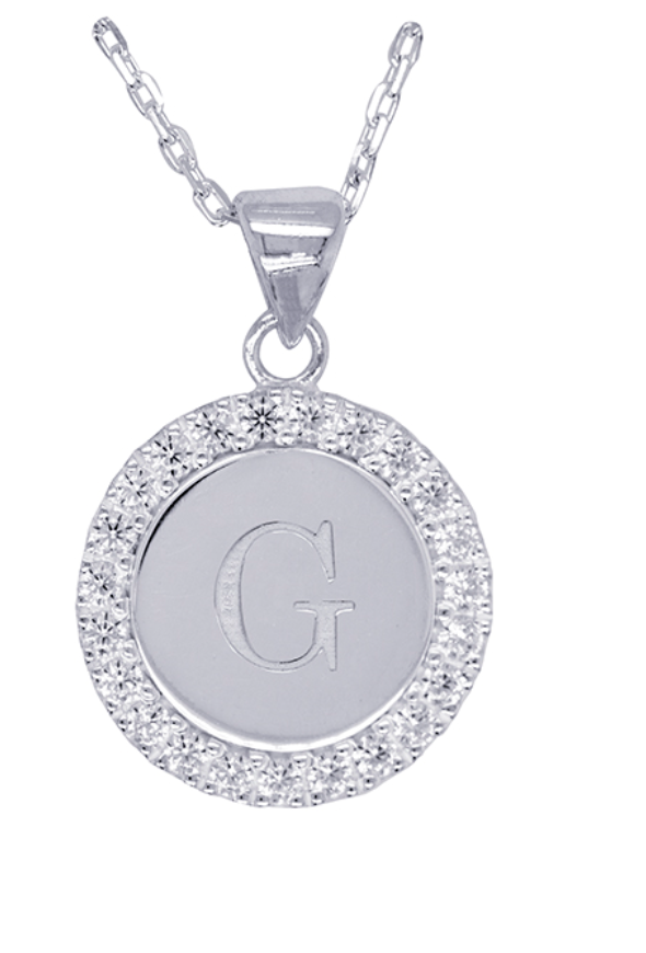 Sterling Silver 925 Cubic Zirconia Initial Pendant with 45cm Chain - Choose your initial