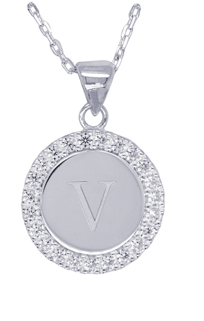 Sterling Silver 925 Cubic Zirconia Initial Pendant with 45cm Chain - Choose your initial