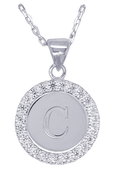 Sterling Silver 925 Cubic Zirconia Initial Pendant with 45cm Chain - Choose your initial