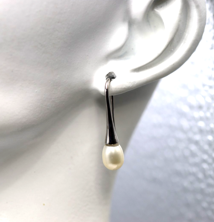 Genuine Sterling Silver 925 Freshwater Oval Pearl Ball Earrings