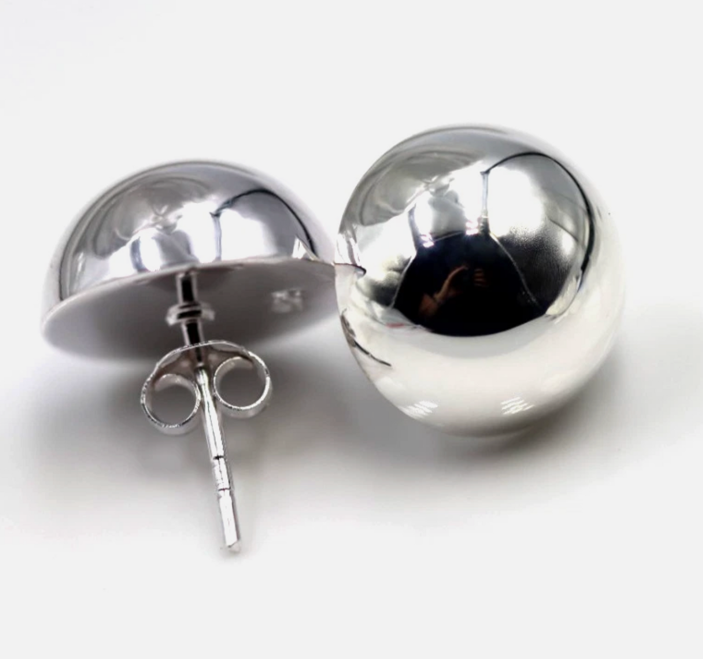Genuine Sterling Silver 925 Half 14mm Dome Ball Round Earrings Studs
