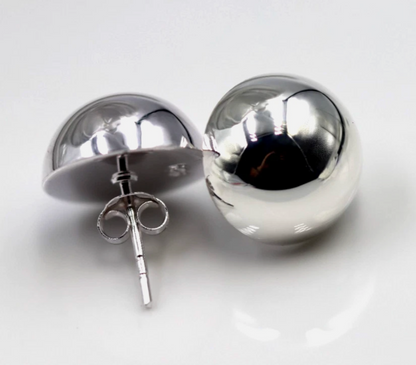Genuine Sterling Silver 925 Half 14mm Dome Ball Round Earrings Studs
