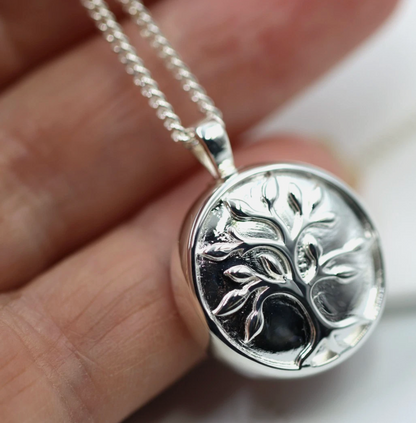 Sterling Silver 925 Tree of Life Memorial Pendant with Screw Opening + Necklace