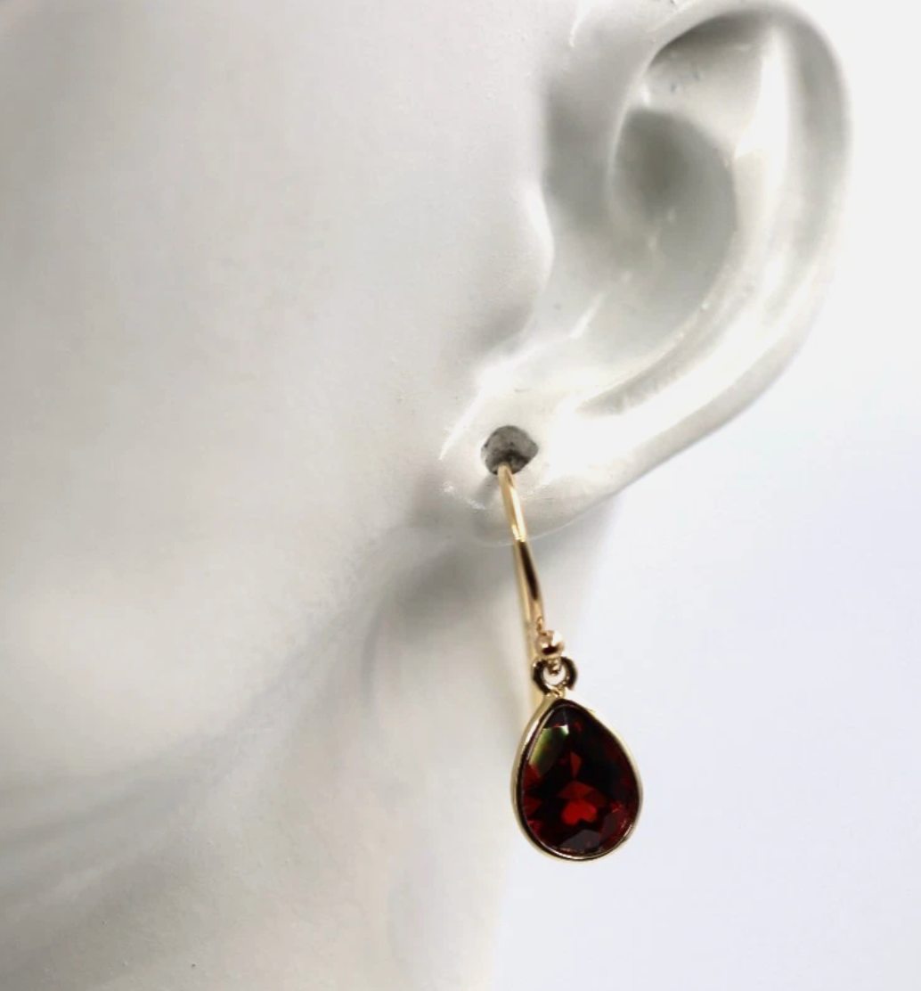 Genuine 9ct Yellow Gold Natural Garnet Bezel Set Teardrop Earrings