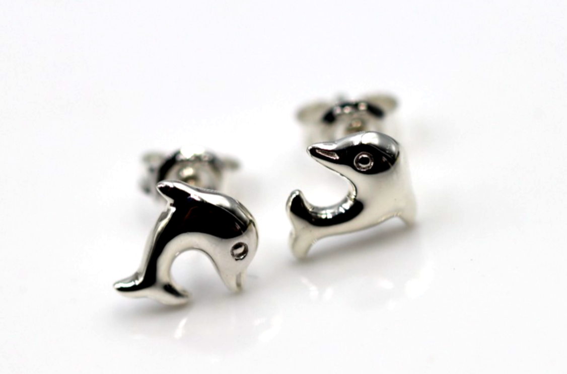 Genuine New Sterling Silver 925 Dolphin Stud Earrings