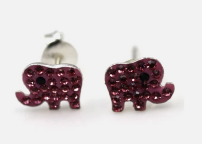 Sterling Silver 925 Pink Crystal Elephant Studs Stud Earrings