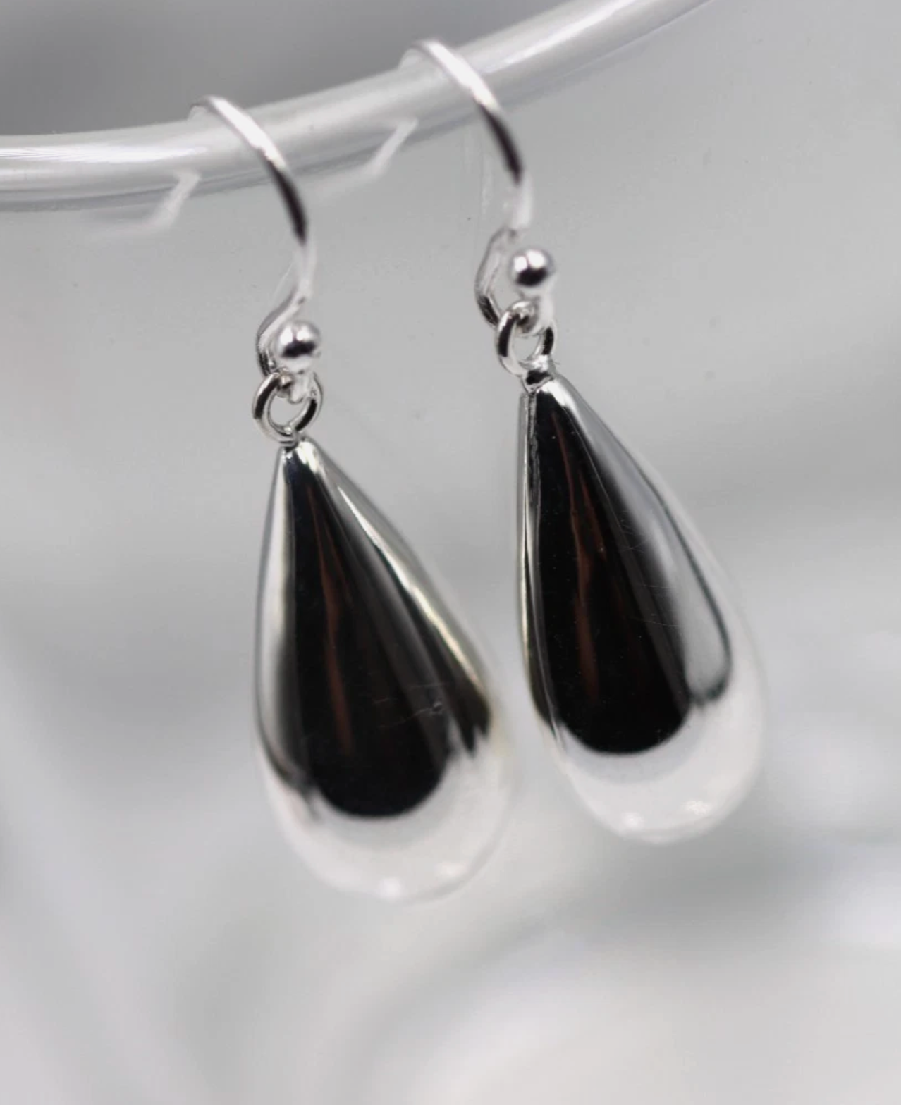 Genuine Sterling Silver 925 Teardrop Tear Drop Hook Plain Earrings