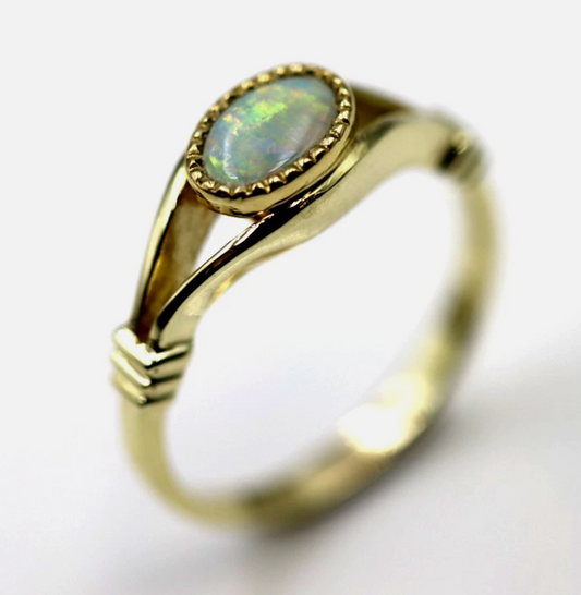 Kaedesigns Size M 14ct 14k 585 Yellow Gold Solid Natural Opal Ring