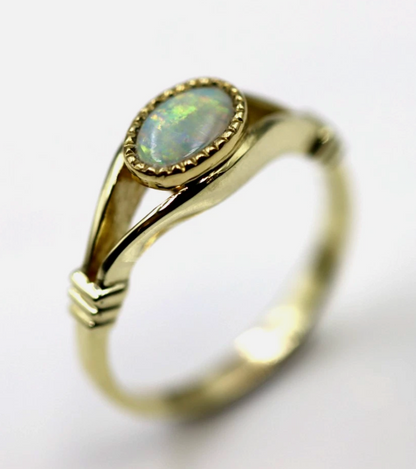 Kaedesigns Size M 14ct 14k 585 Yellow Gold Solid Natural Opal Ring