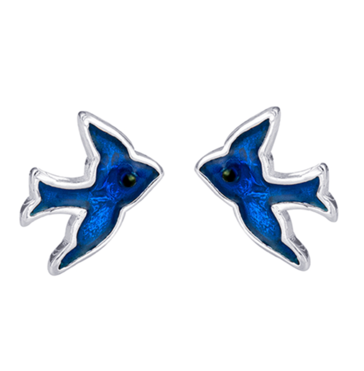 Sterling Silver 925 Children 10mm Stud Earrings Enamel Bluebird