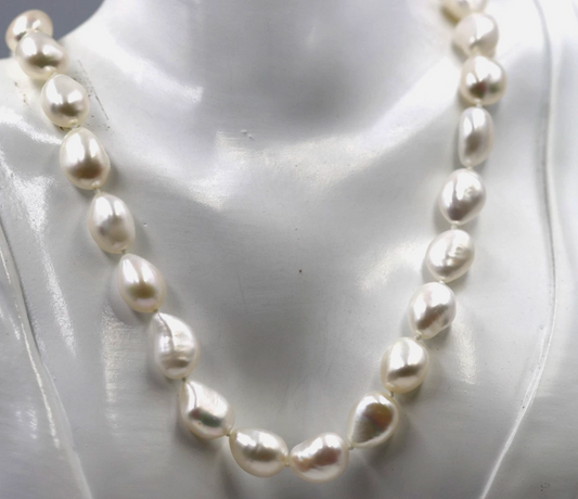 Genuine Sterling Silver 925 Cultured 10mm White Baroque Pearl Necklace- 18" 45cm