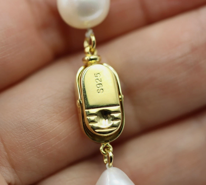 Genuine Sterling Silver 925 Cultured 10mm White Baroque Pearl Necklace- 18" 45cm