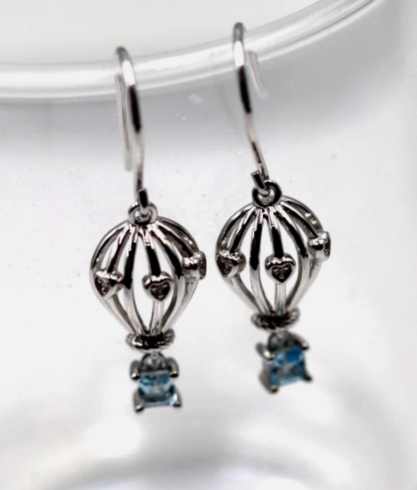 Sterling Silver 925 Topaz + Diamond Set Hot Air Balloon Earrings