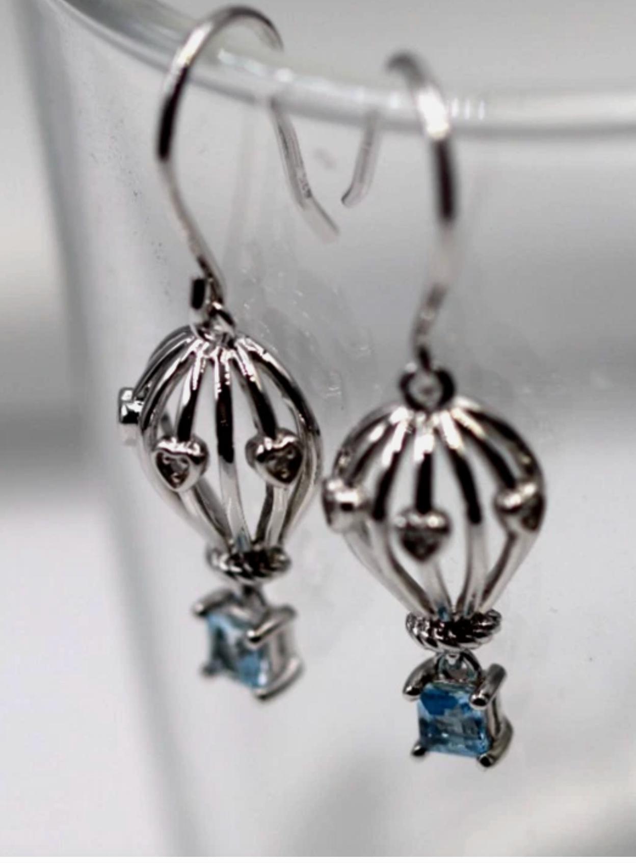Sterling Silver 925 Topaz + Diamond Set Hot Air Balloon Earrings