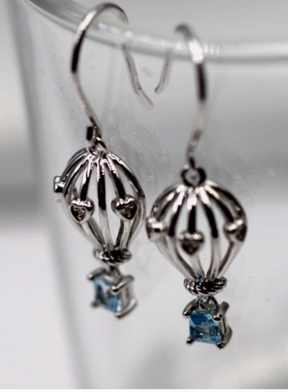 Sterling Silver 925 Topaz + Diamond Set Hot Air Balloon Earrings