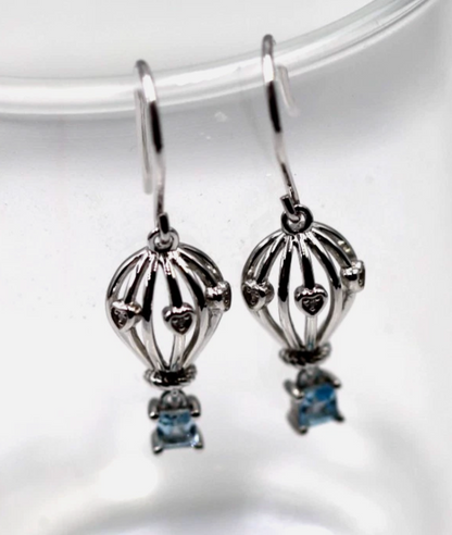 Sterling Silver 925 Topaz + Diamond Set Hot Air Balloon Earrings