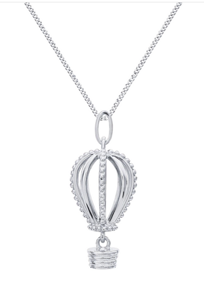 Sterling Silver 925 Hot Air Hotair Balloon Pendant + Curb Chain