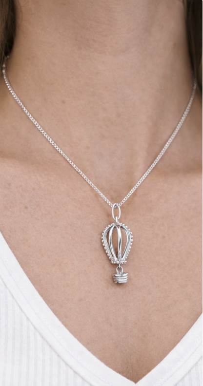 Sterling Silver 925 Hot Air Hotair Balloon Pendant + Curb Chain