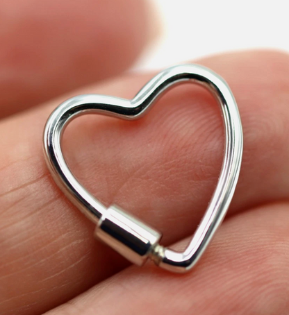 Sterling Silver 925 17mm x 17mm Heart Carabiner Clasp