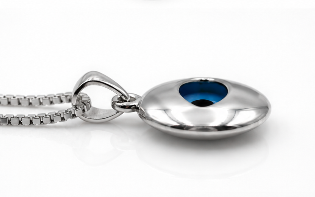 Sterling Silver 925 Greek Mati Nazar Lucky Evil Eye Charm Pendant + Box Chain