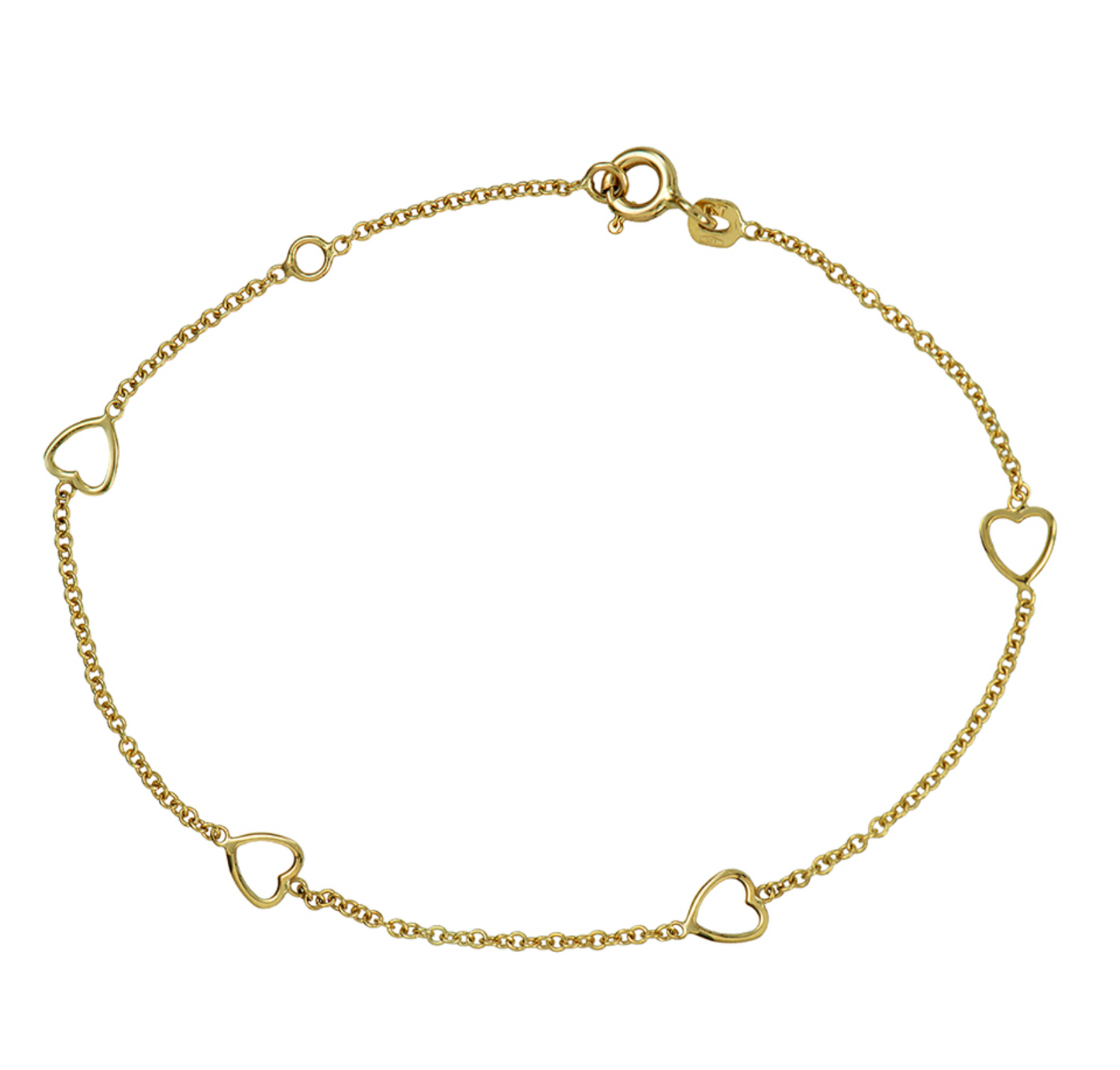 Genuine 9ct Yellow Gold Cut-Out Hearts Cable Bracelet – 16cm + 2cm Extender