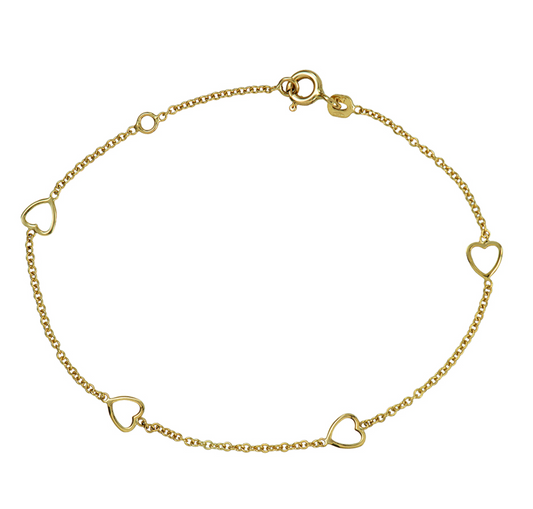 Genuine 9ct Yellow Gold Cut-Out Hearts Cable Bracelet – 16cm + 2cm Extender