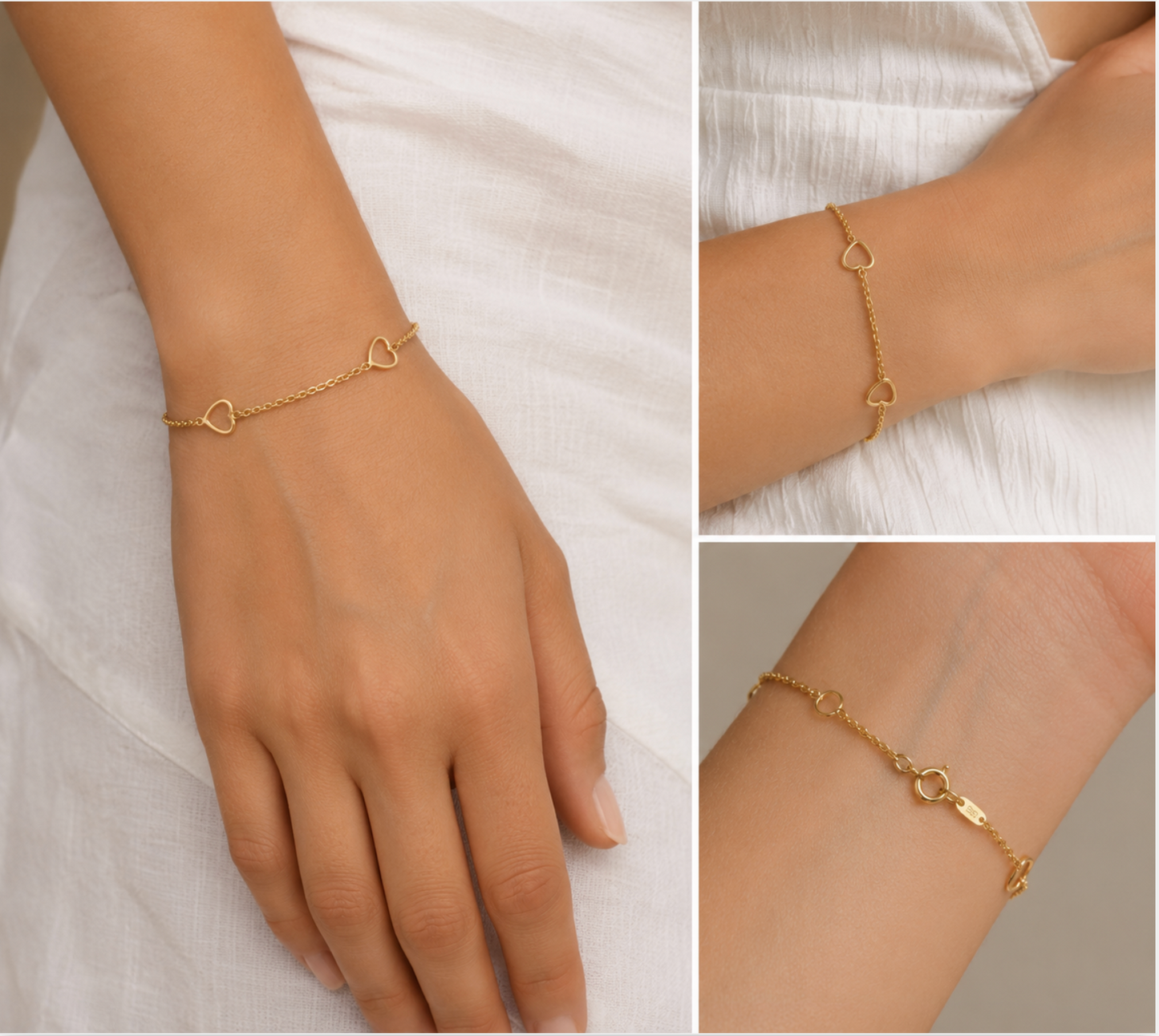 Genuine 9ct Yellow Gold Cut-Out Hearts Cable Bracelet – 16cm + 2cm Extender