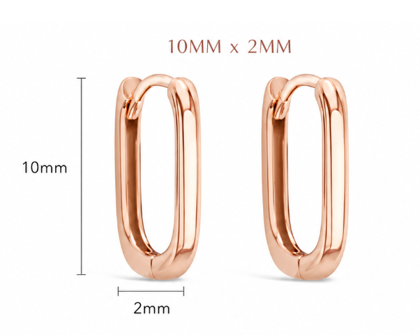 Handmade Genuine 9ct 9K 375 Yellow, Rose or White Gold Paper Clip Huggie 8mm or 10mm Long Earrings