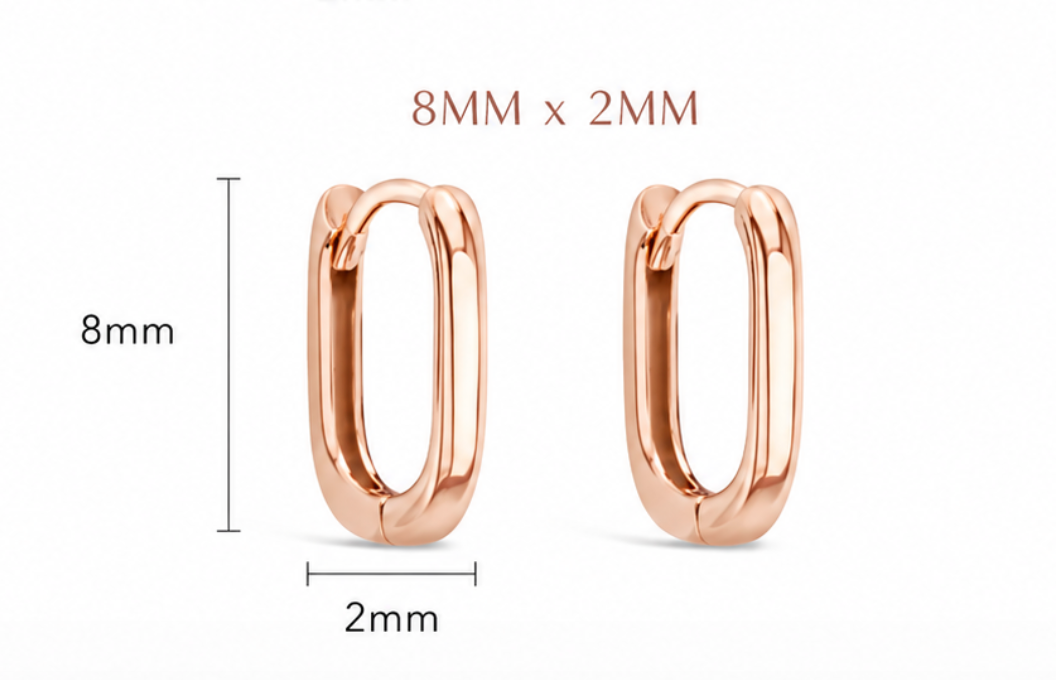 Handmade Genuine 9ct 9K 375 Yellow, Rose or White Gold Paper Clip Huggie 8mm or 10mm Long Earrings