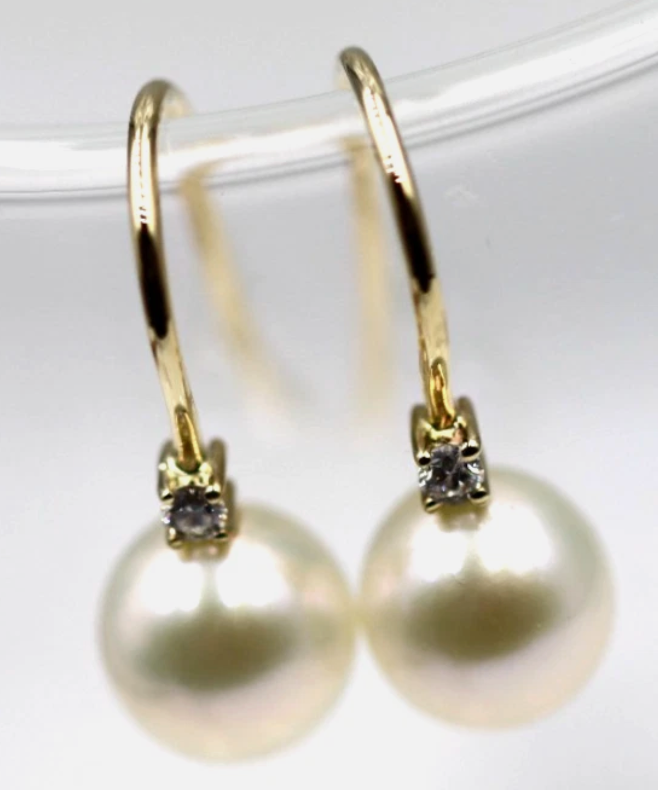 Genuine 9ct 9k 375 Yellow Gold Diamond Set Cultured Pearl Ball Drop Earrings