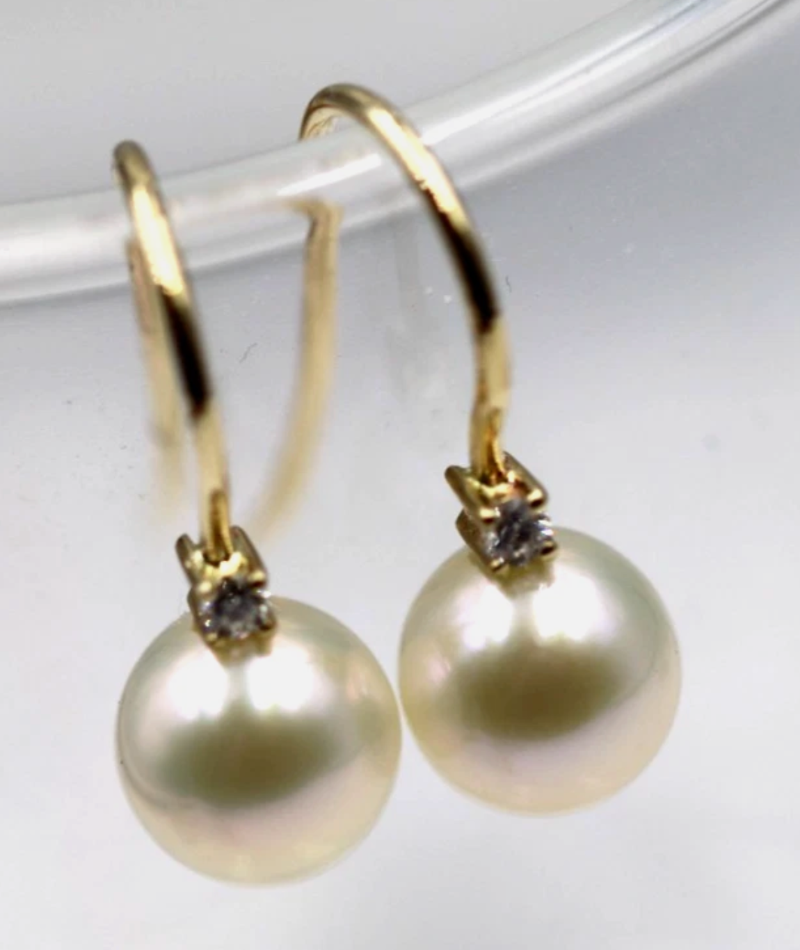 Genuine 9ct 9k 375 Yellow Gold Diamond Set Cultured Pearl Ball Drop Earrings