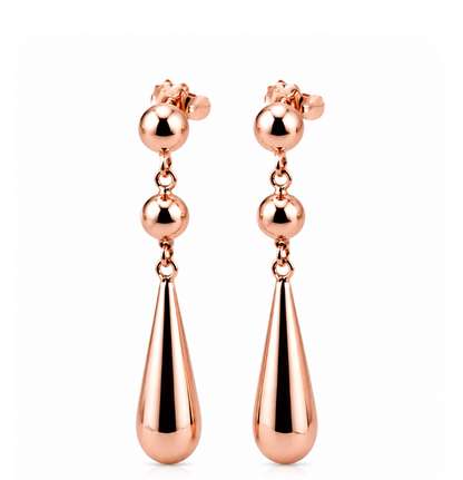 Genuine 9ct 9k 375 Yellow, Rose or White Gold Teardrop Tear Drop Double Ball Stud Earrings