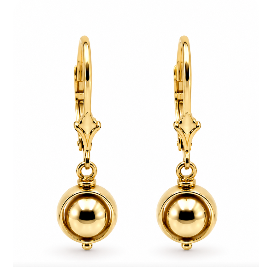 Heavy 9ct 9k 375 Yellow, Rose or White Gold Continental Hooks 10mm Ball Spinning Belcher Earrings
