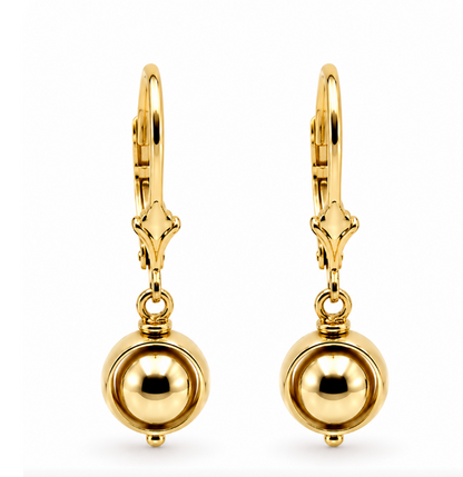 Heavy 9ct 9k 375 Yellow, Rose or White Gold Continental Hooks 10mm Ball Spinning Belcher Earrings