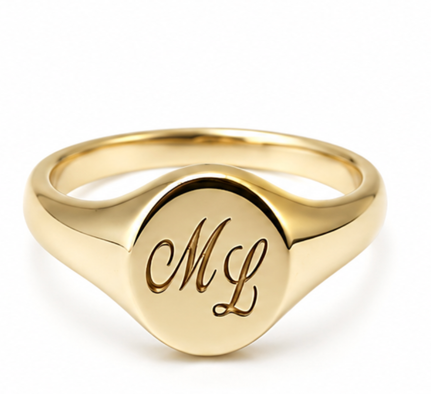 Genuine Solid 9ct 9K 375 Yellow Gold Oval Signet Ring 9mm x 7mm + Engraving of 2 initials - Choose your size