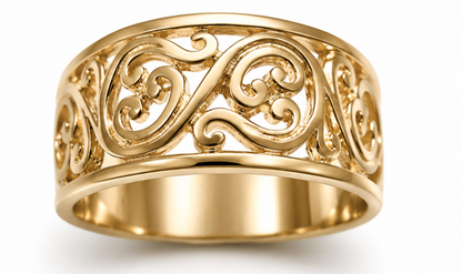 Genuine 9ct 9K 375 Full Solid Wide Yellow, Rose or White Gold Filigree Flower Swirl Ring 336 - Choose your ring size R to W