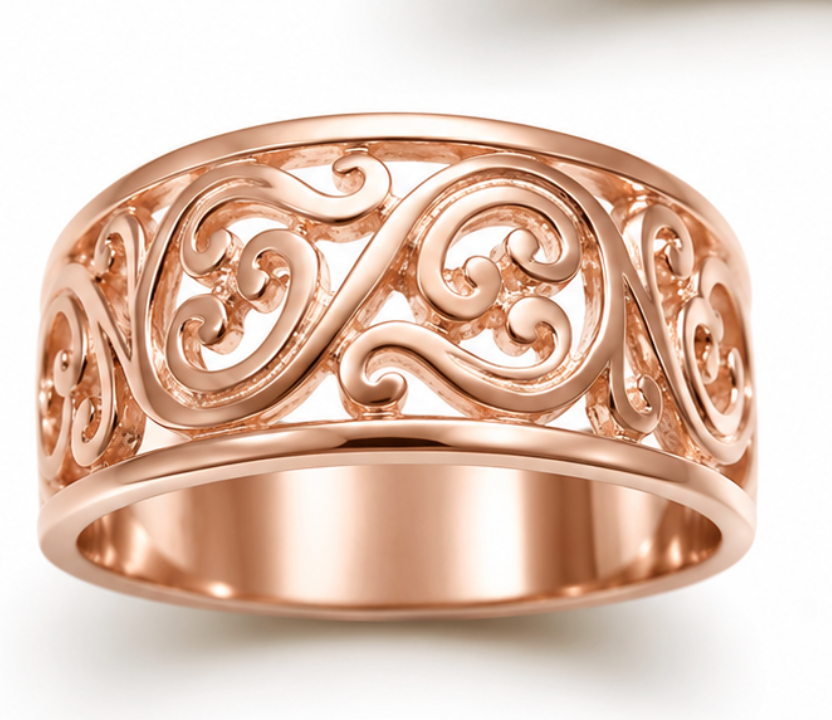 Genuine 9ct 9K 375 Full Solid Wide Yellow, Rose or White Gold Filigree Flower Swirl Ring 336 - Choose your ring size R to W