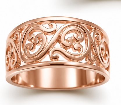 Genuine 9ct 9K 375 Full Solid Wide Yellow, Rose or White Gold Filigree Flower Swirl Ring 336 - Choose your ring size R to W