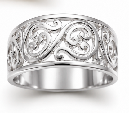 Genuine 9ct 9K 375 Full Solid Wide Yellow, Rose or White Gold Filigree Flower Swirl Ring 336 - Choose your ring size R to W
